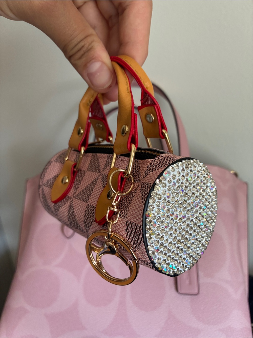 Pink Geometric Mini Handbag Keychain Bag Charm - Picture 3 of 7